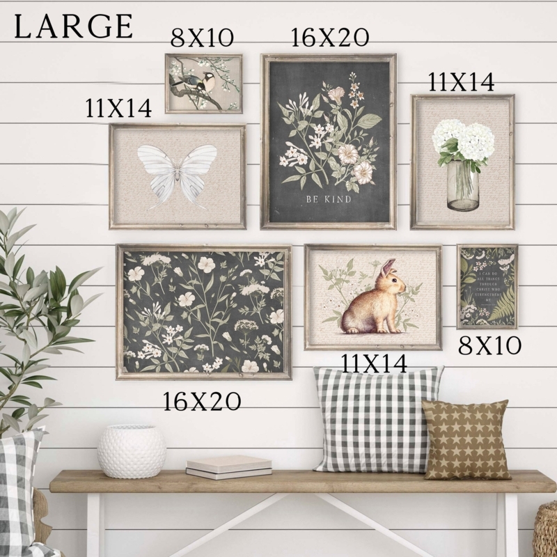 Wall Art Set Vintage Botanical Gallery Curated Annotated Sizes
