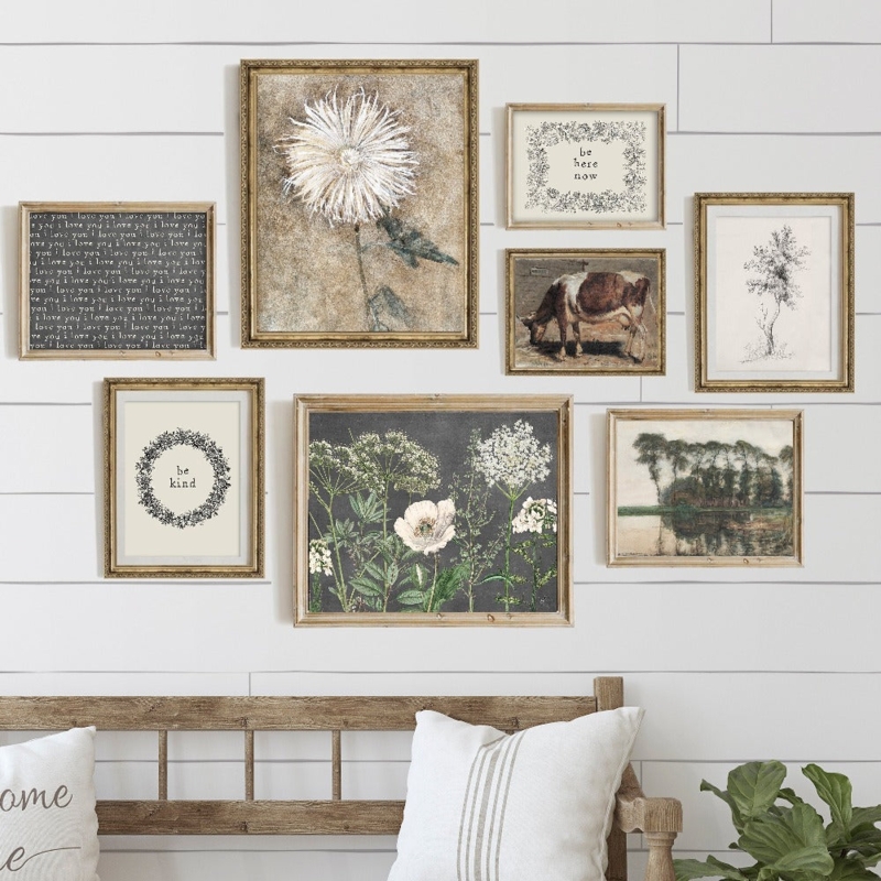 Wall Art Set Vintage Farmhouse Gallery Botanical Mixed Frame Sizes
