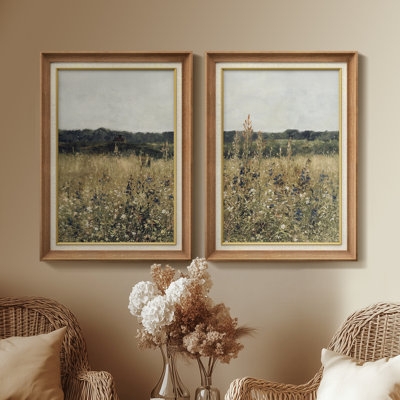 Wall Art Set: Wildflower Meadow Prints, Gold Inner Border Frames