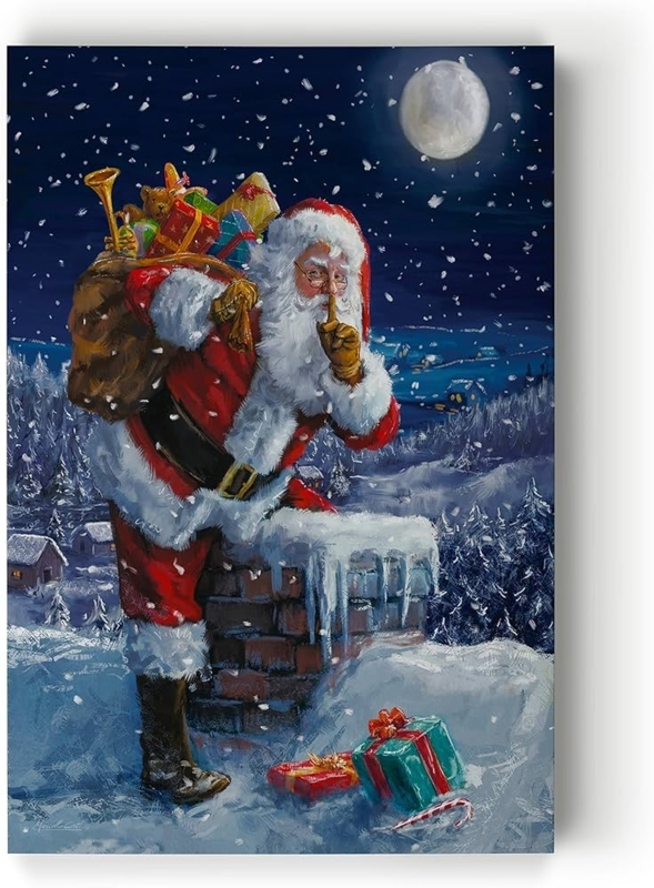 Wall Art, Shh Gesture, Rooftop Narrative, Whimsical Winter Scene