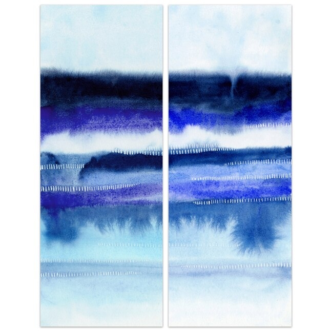 Wall Art Shorebreak Theme Horizontal Bands Glass Diptych Set
