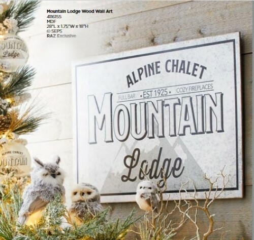 Wall Art Sign: Distressed Wooden Mountain Lodge Alpine Chalet Text
