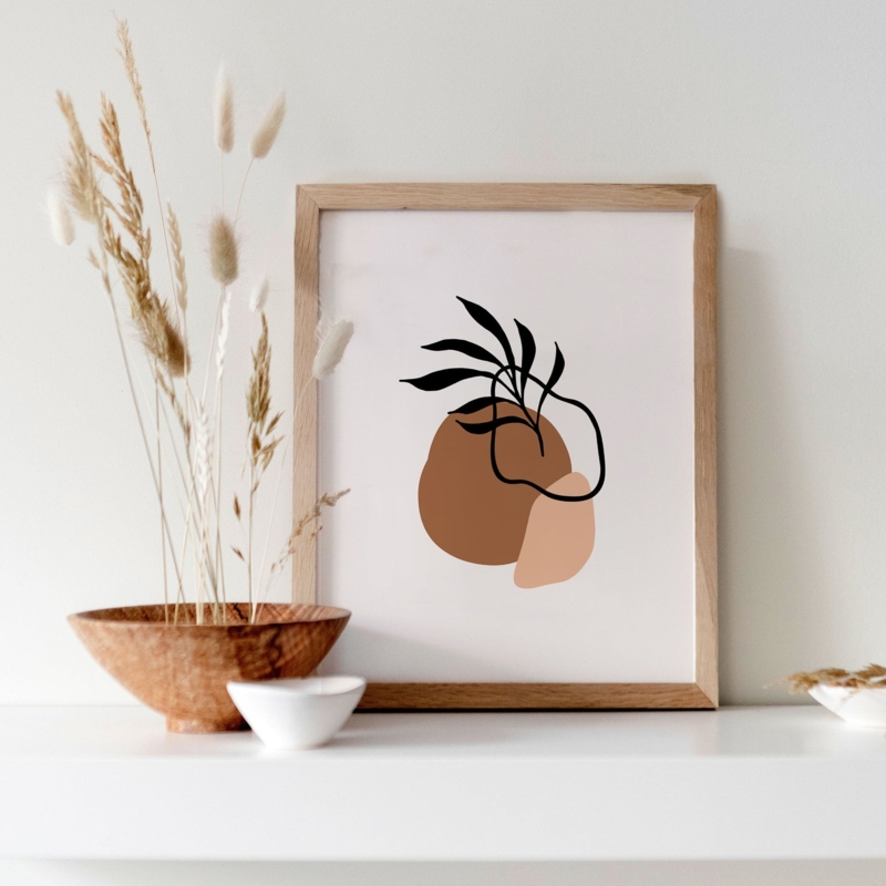 Wall Art Single Framed Print with Organic Shapes and Line Art.