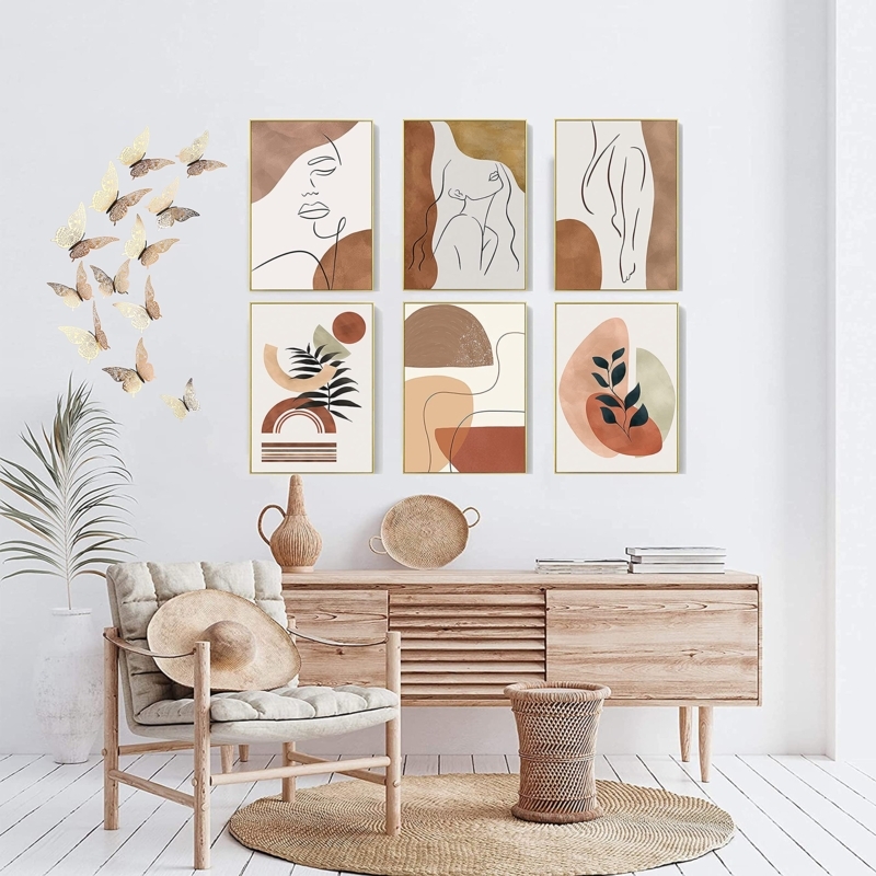 Wall Art Six-Piece Set, Terracotta Abstract Line Art Gallery.