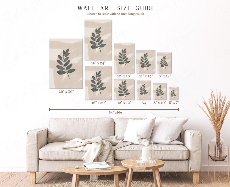 Wall Art Size Guide Vertical Botanical Silhouette Sofa Scale Reference