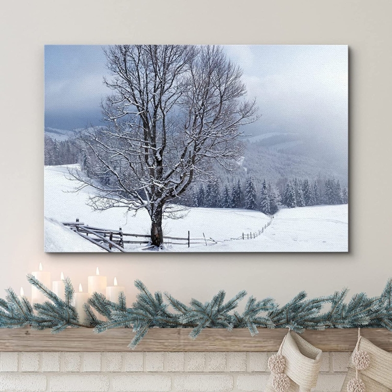 Wall Art: Snowy Tree Canvas Print, Winter Landscape, Gallery Wrapped Canvas