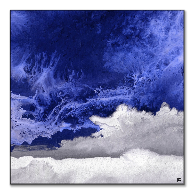 Wall Art Square Abstract Canvas Fluid Indigo Swirl Pattern