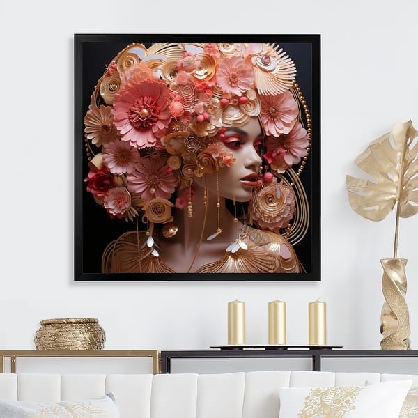 Wall Art Square Black Frame Intricate Pink Florals Portrait