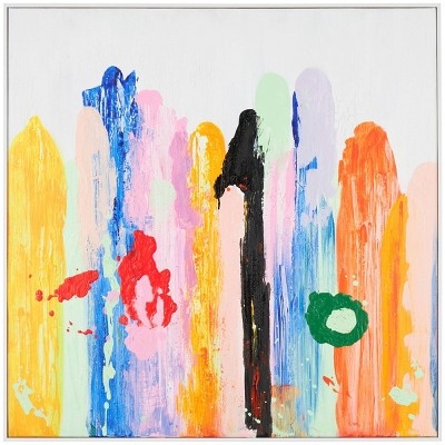 Wall Art Square Canvas Multi Color Vertical Paint Strokes White Frame