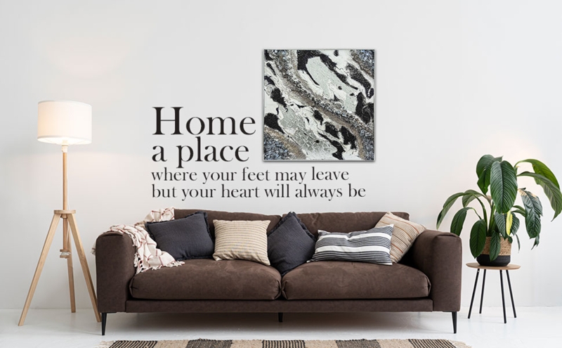 Wall Art: Square Framed Abstract Canvas with Silver Foil Embellishment