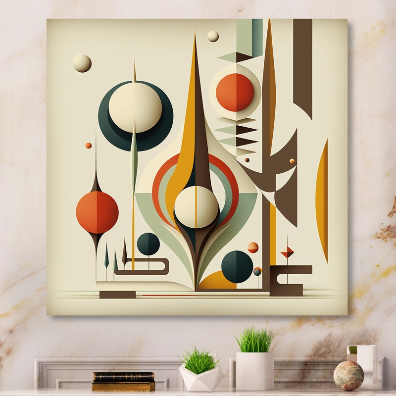 Wall Art Square Geometric Abstraction, Mid Century Modern Style on Mantel