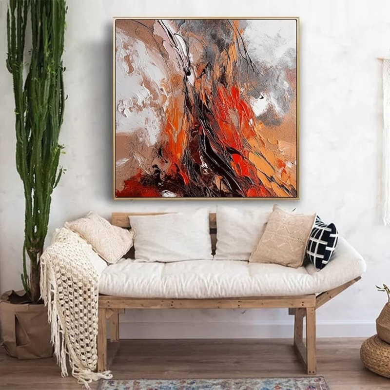Wall Art: Square Rust Orange Impasto Texture Abstract Canvas Painting