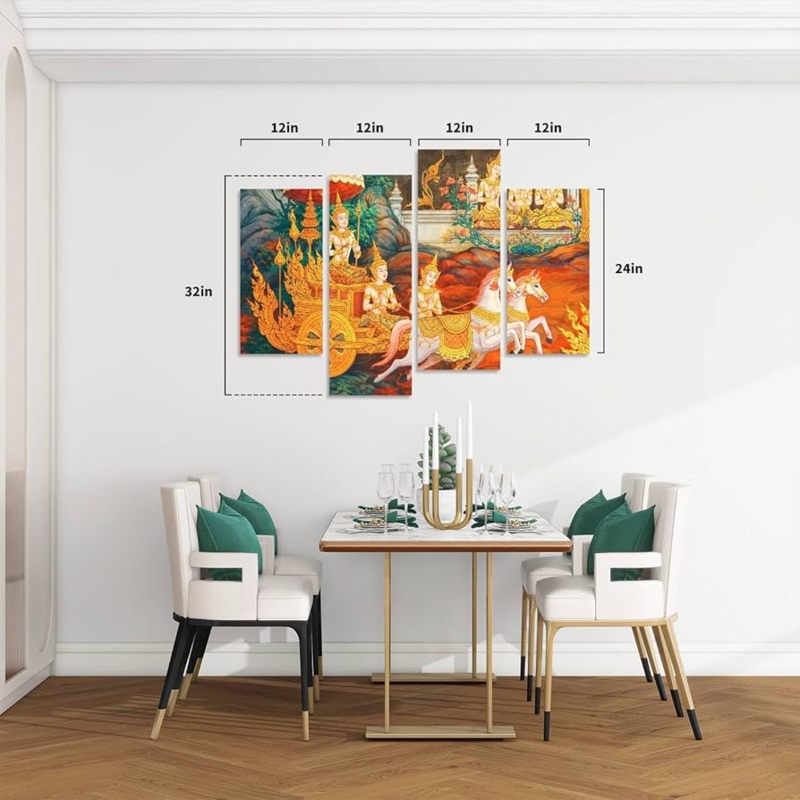 Wall Art Staggered Four Panel Set Traditional Thai Chariot Mural