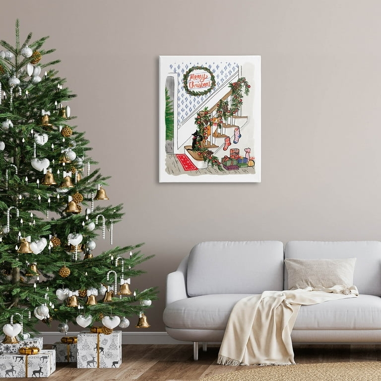 Wall Art, Staircase Illustration, Hand Drawn Style, Festive Holiday