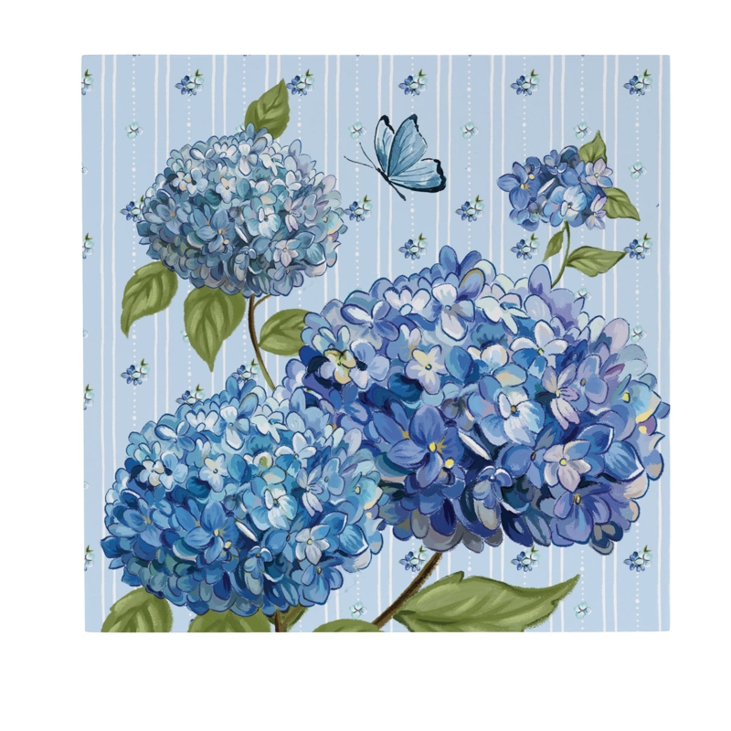 Wall Art Striped Floral Background Blue Hydrangea Cottagecore Decor