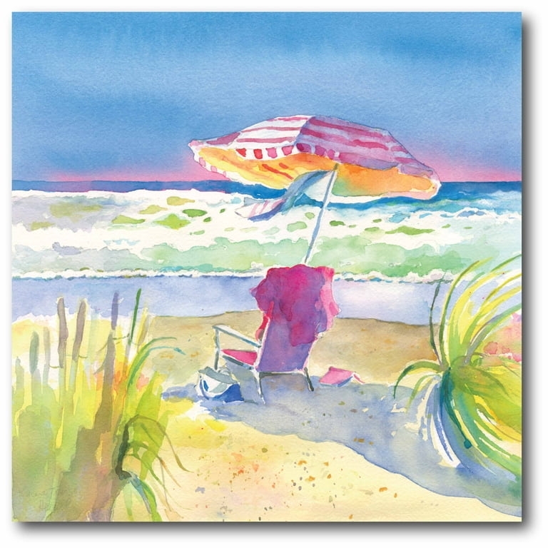 Wall Art Striped Umbrella Detail Vibrant Watercolor Pink Accents Canvas