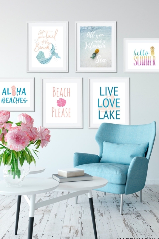 Wall Art Summer Typography Coastal Color Palette Gallery