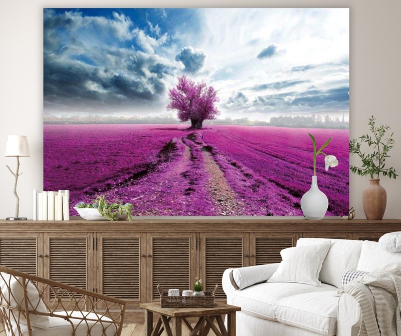 Wall Art Tapestry Oversized Purple Landscape Print Bohemian