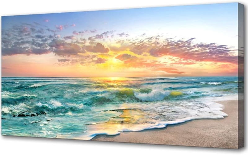 Wall Art Teal Beach Canvas Gallery Wrapped Crashing Waves Print
