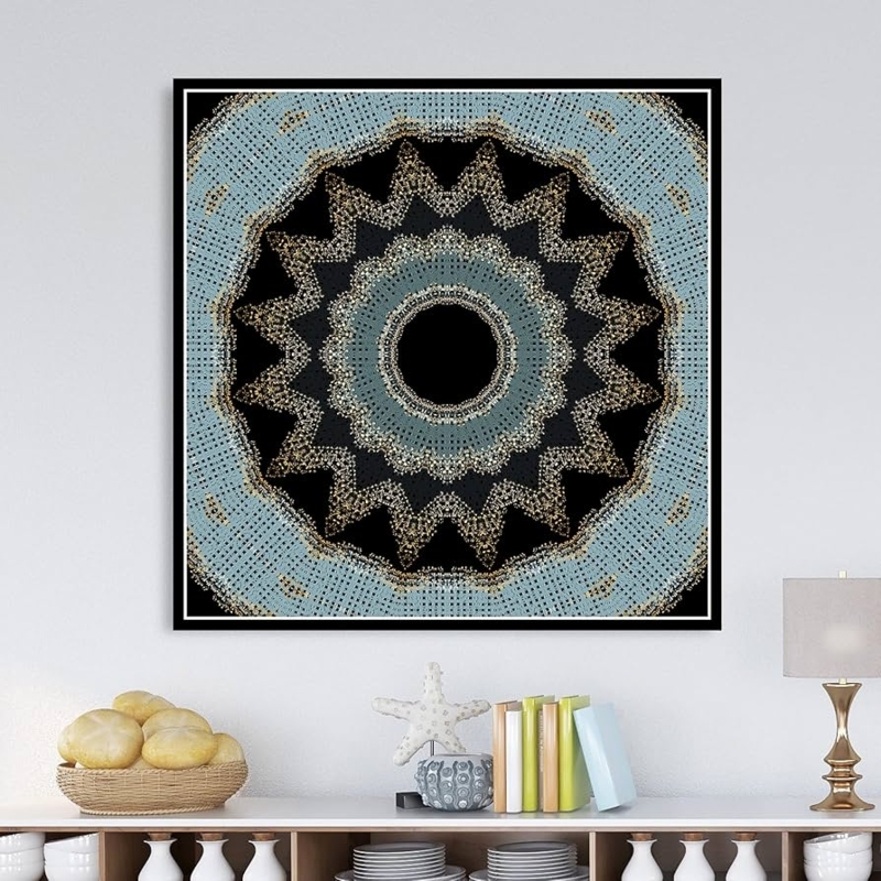 Wall Art: Teal Mandala Print Square Canvas, Boho Decor Styles