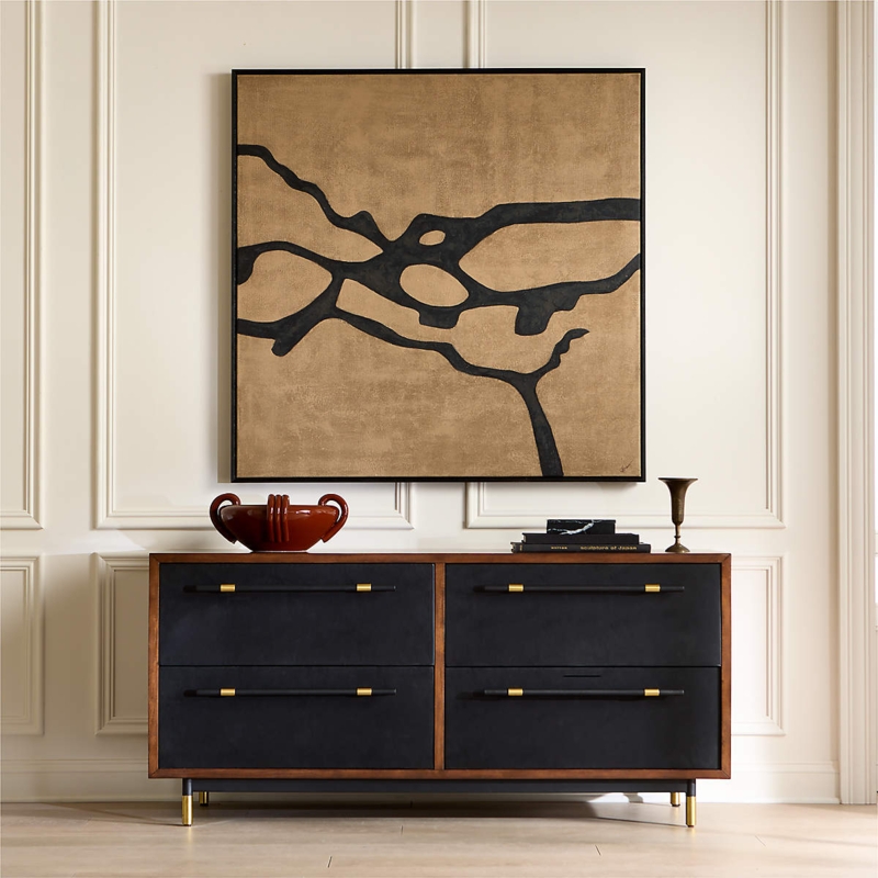 Wall Art: Textured Black and Gold, Bold Organic Lines, Square Frame