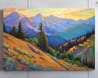 Wall Art Textured Canvas Rustic Impressionist Mountain Scene