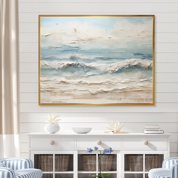 Wall Art Textured Ocean Painting Gold Floater Frame Impasto