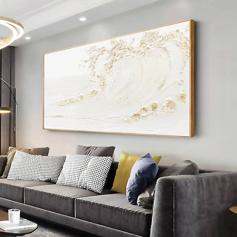 Wall Art Textured Wave Canvas Impasto Gold Leaf Accents