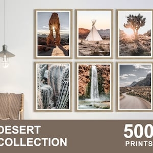 Wall Art Thin Wood Frames Set Of Six Desert Landscapes, Minimalist