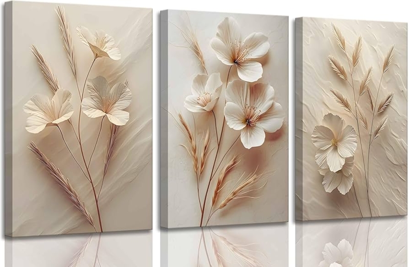 Wall Art: Three Panel Triptych with Simulated Impasto Texture