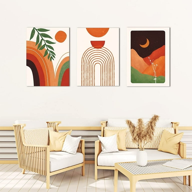 Wall Art Three-Piece Set with Slatted Wood Aesthetic, Terracotta.