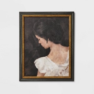 Wall Art: Traditional Female Profile Portrait in Ornate Beaded Gold Frame