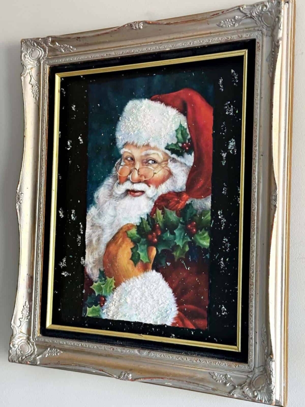 Wall Art Traditional Santa Claus Ornate Silver Framed Christmas Portrait