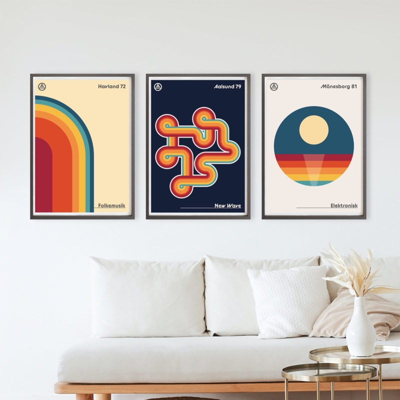 Wall Art Trio: Minimalist Scandinavian Music Theme Geometric Prints