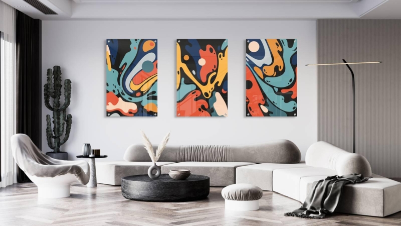 Wall Art Triptych Abstract Prints Set of 3 Teal Minimalist Decor
