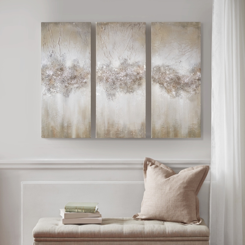 Wall Art Triptych Abstract Set Heavy Metallic Texture Glam Neutral