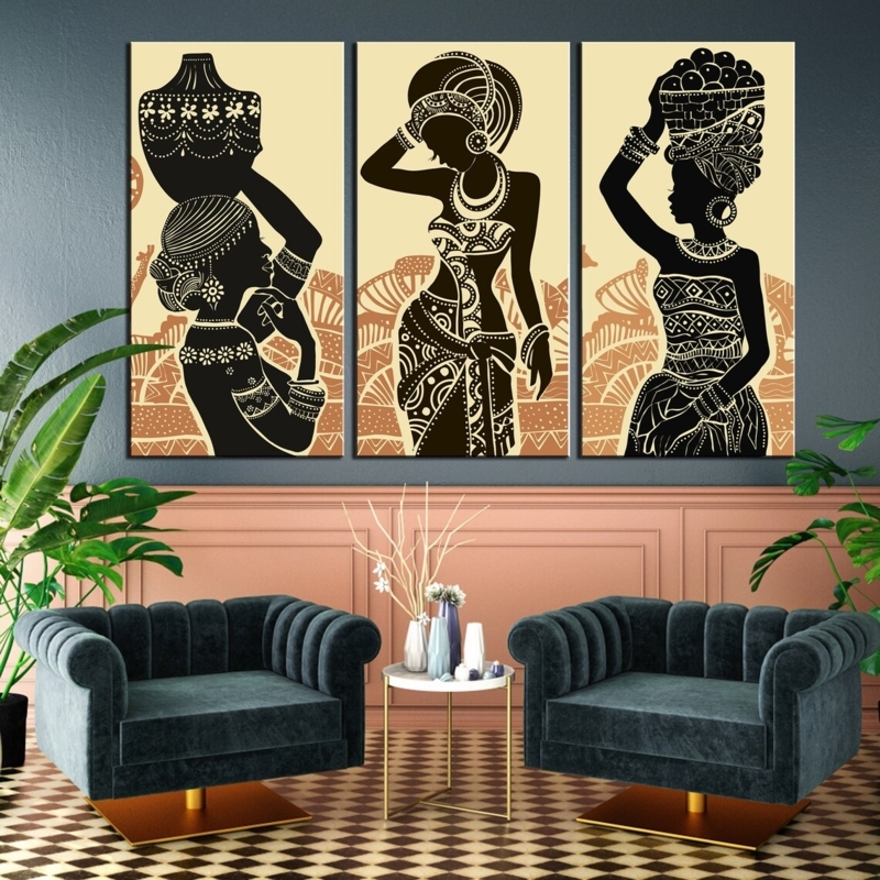 Wall Art Triptych Design Silhouette Print in Eclectic Style