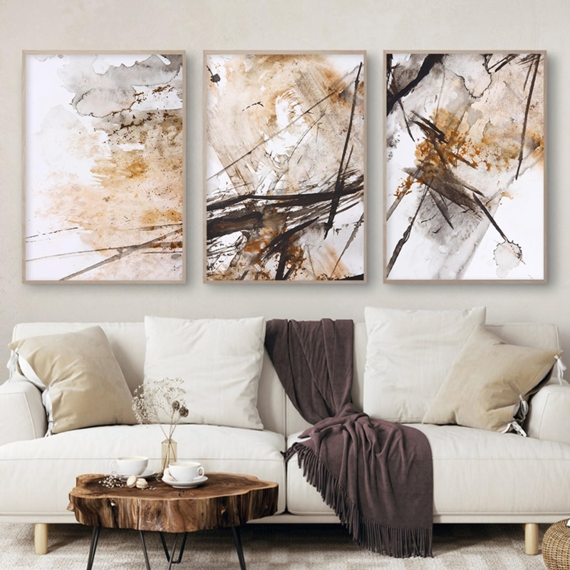 Wall Art Triptych Earthy Abstract Watercolor Neutral Tones