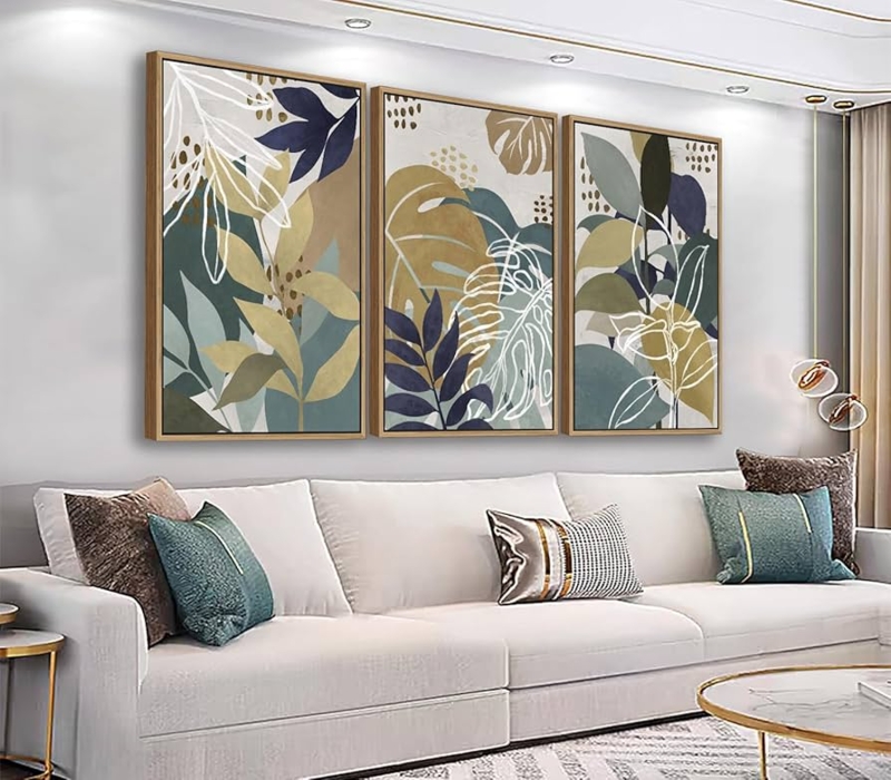 Wall Art Triptych Float Frame Design Muted Earthy Palette Canvas Set