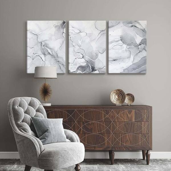 Wall Art Triptych Format with Geometric Sideboard Facade