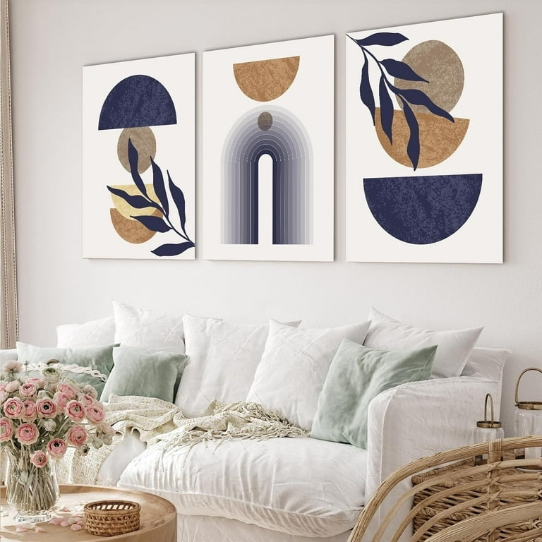 Wall Art Triptych Geometric Arch Series in Navy and Terracotta.