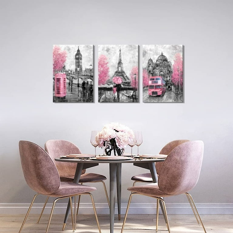 Wall Art Triptych Iconic Landmarks Selective Color, Chic Dining Room Decor