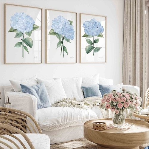 Wall Art Triptych Layout Hydrangea Theme Framed Botanical Set