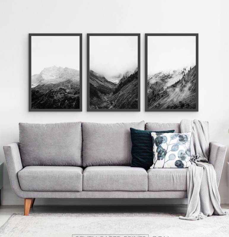 Wall Art Triptych: Misty Mountain Landscape Posters