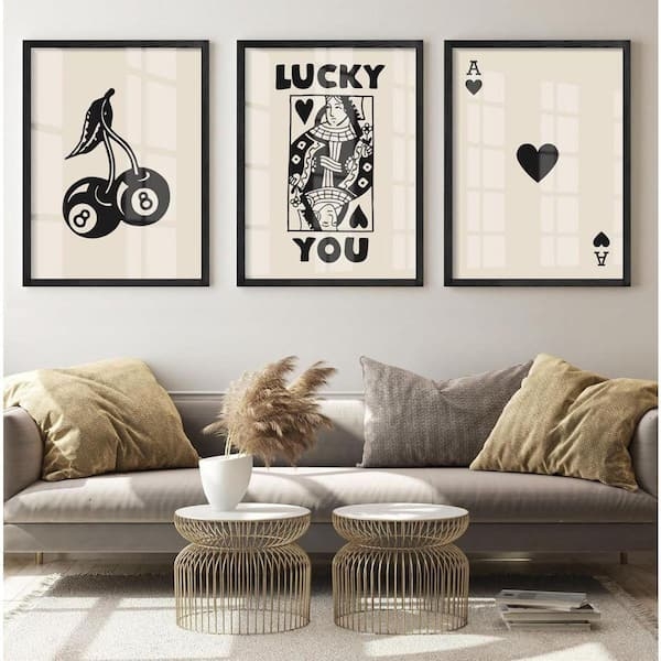 Wall Art Triptych Monochromatic Poker Theme Graphic Poster Set