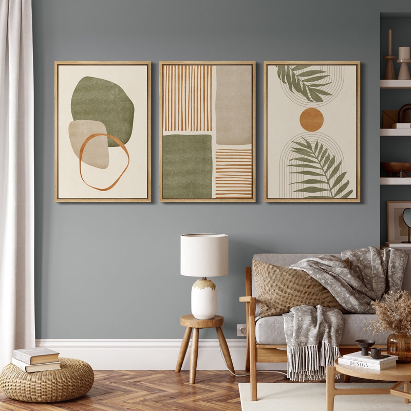 Wall Art Triptych, Organic Botanical Theme in Muted Earth Tones.