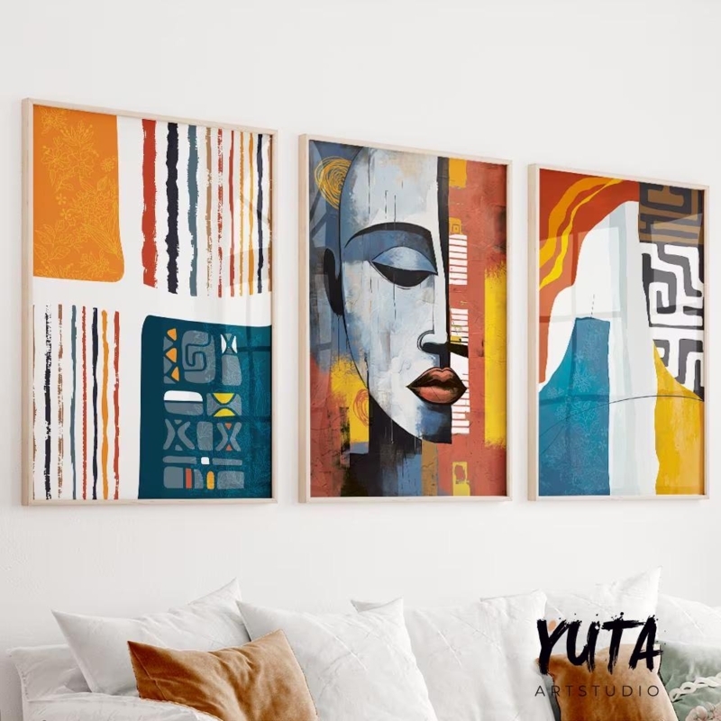 Wall Art Triptych Set of 3 Framed Prints Afrocentric Abstract