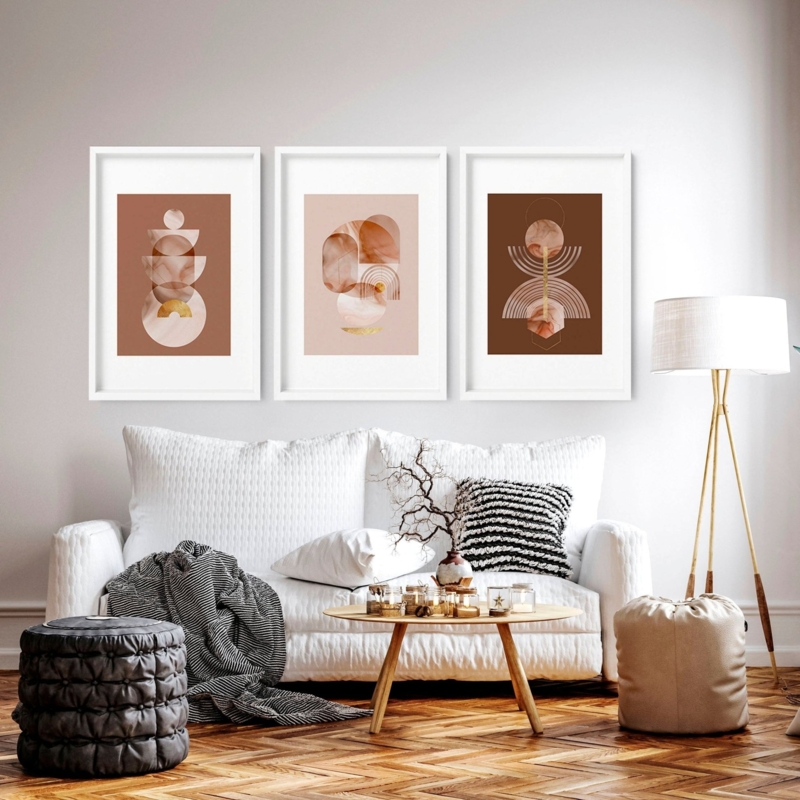 Wall Art Triptych Set Terracotta Color Palette, Earthy Mid Century Wall Art