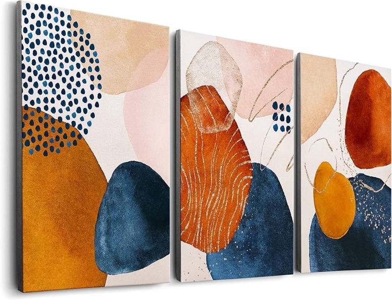 Wall Art Triptych Set Terracotta Navy Organic Shapes Canvas Boho