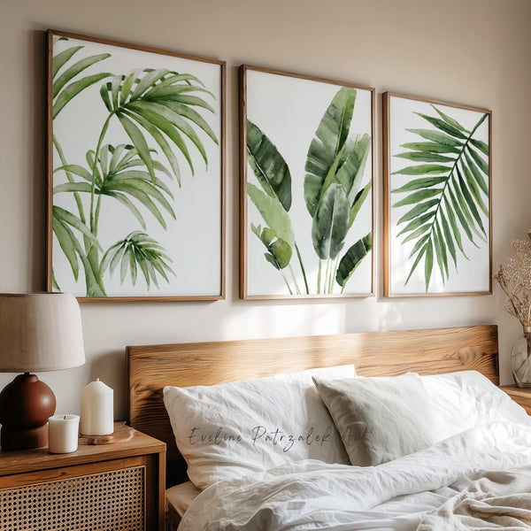 Wall Art Triptych Tropical Watercolor Motif Serene Airy Boho Prints